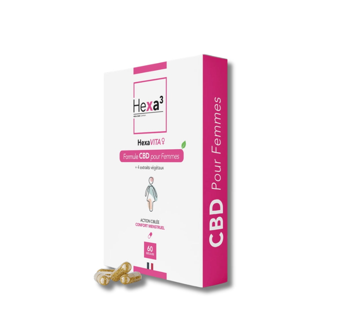 60 Gélules CBD – CONFORT MENSTRUEL 50mg – Hexa3