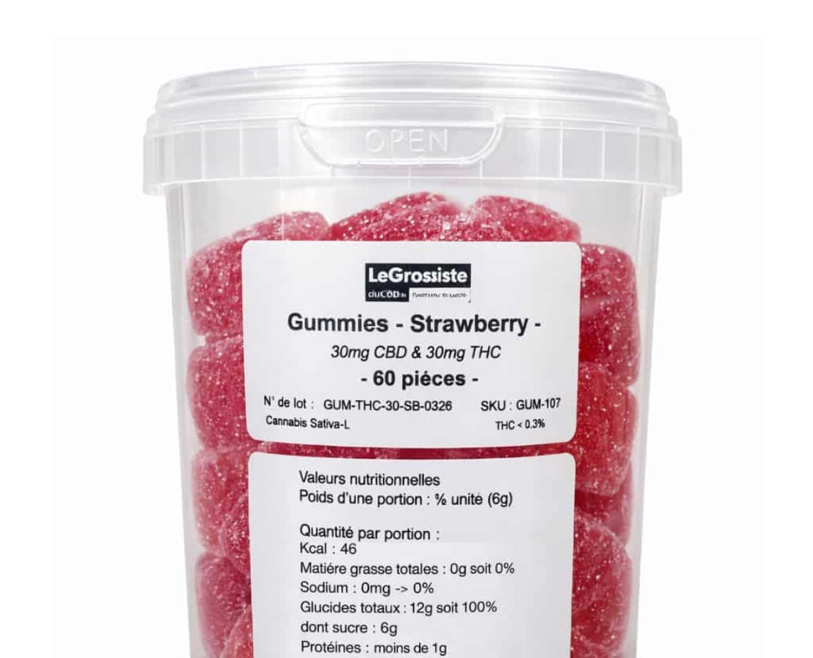 Gummies THC & CBD – 30mg 1:1 – Strawberry – VRAC