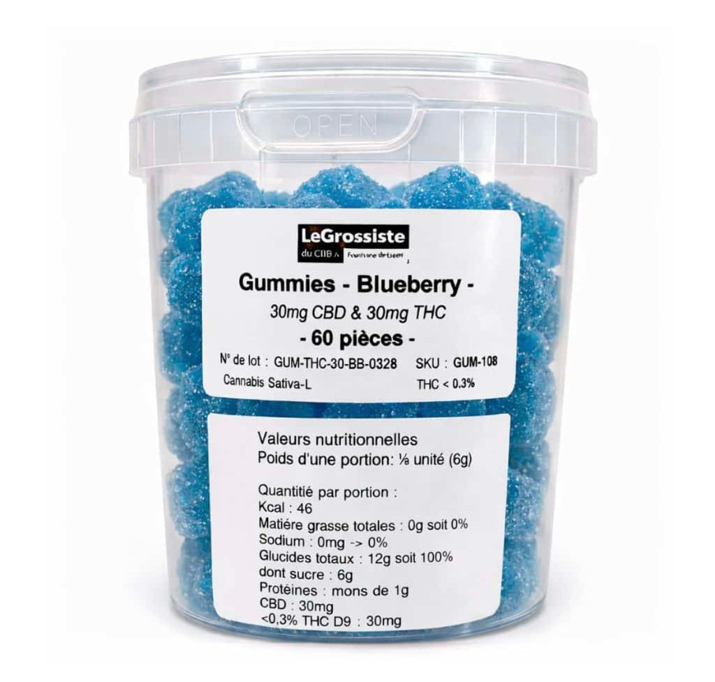 Gummies THC & CBD – 30mg 1:1 – Blueberry – VRAC