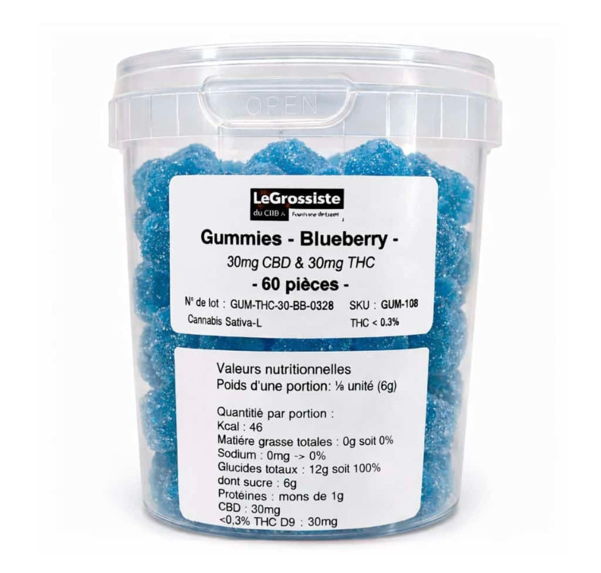 Gummies THC & CBD – 30mg 1:1 – Blueberry – VRAC